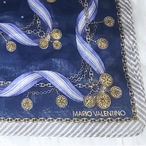 Mario Valentino Navy and Gold Patterned Scarf (NWOT) - Picture 4 of 5